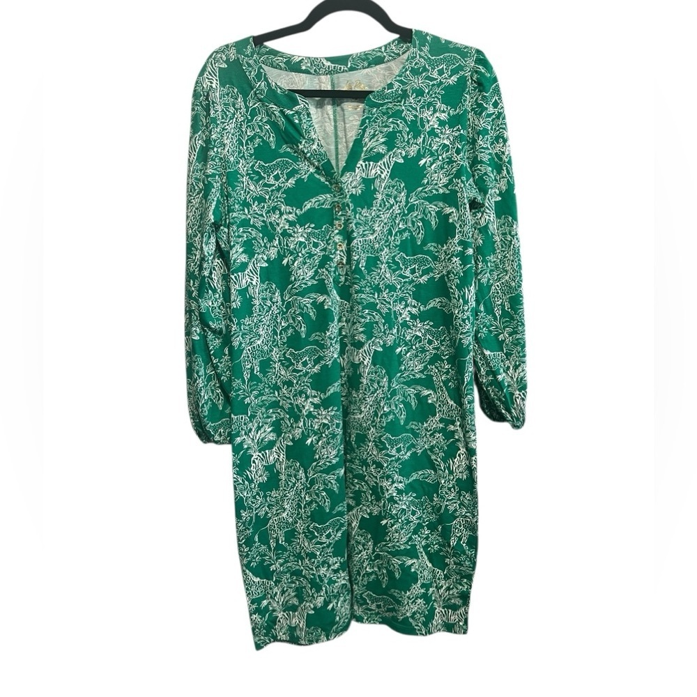 Lilly Pulitzer Emery Dress Fiddle Leaf Green Safari Size Large New with Tags - Picture 7 of 8